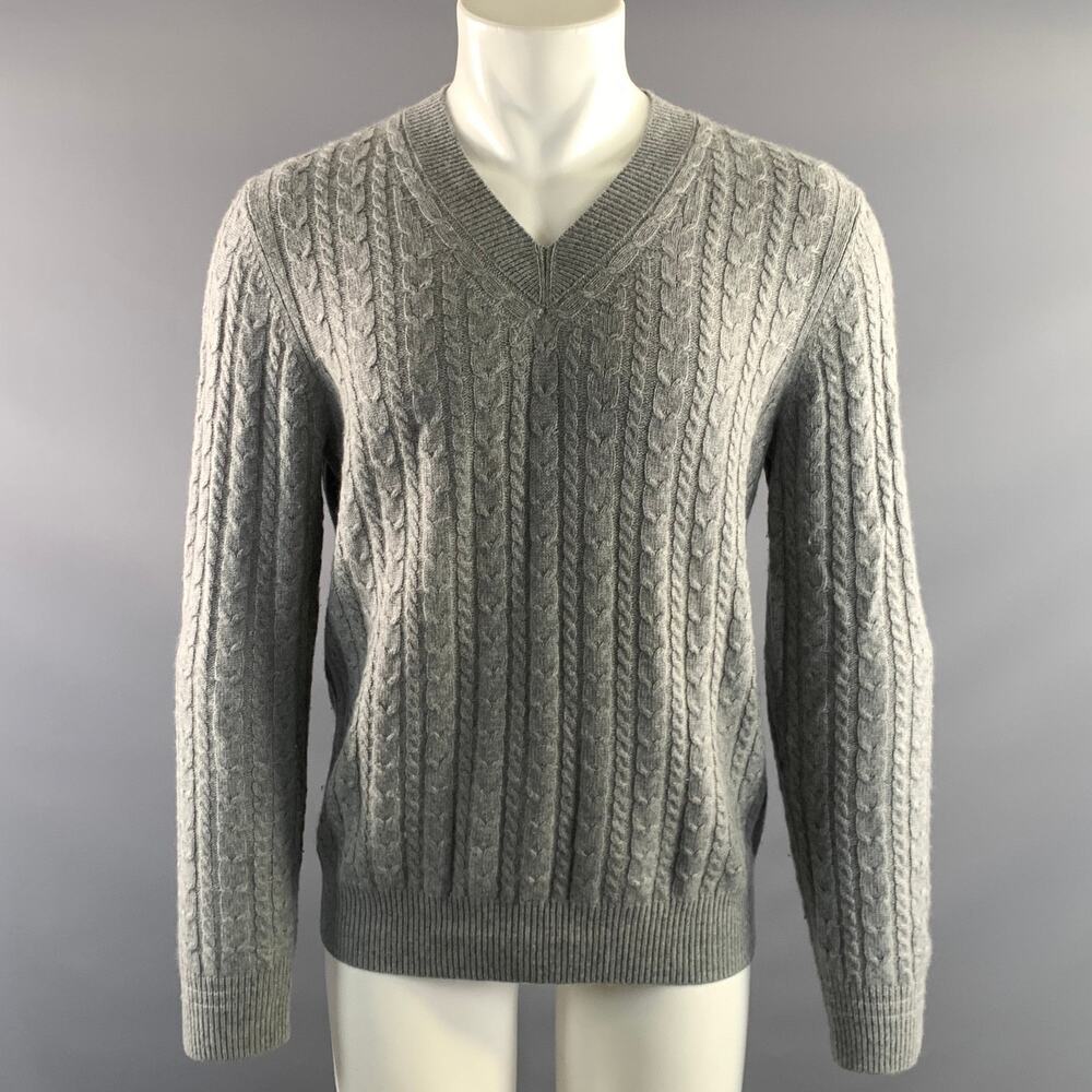 BLOOMINGDALE'S Size M Grey Knit Cashmere V-Neck Sweater